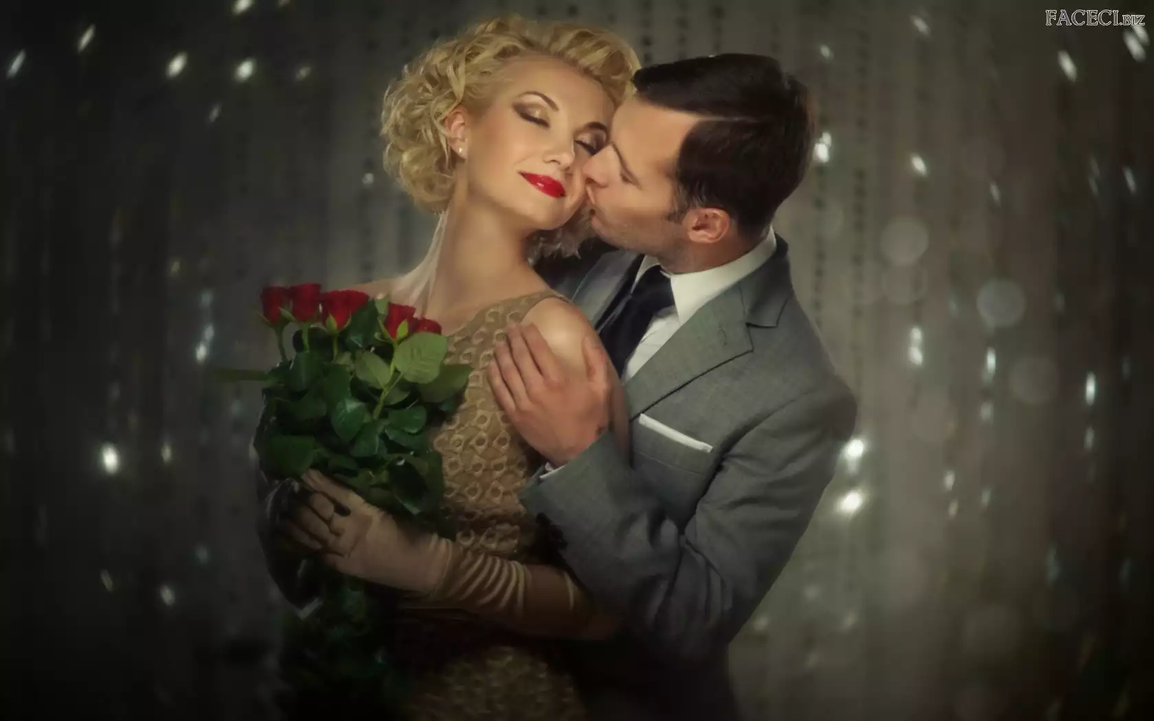 Romantycznie, Róż, Para, Bukiet